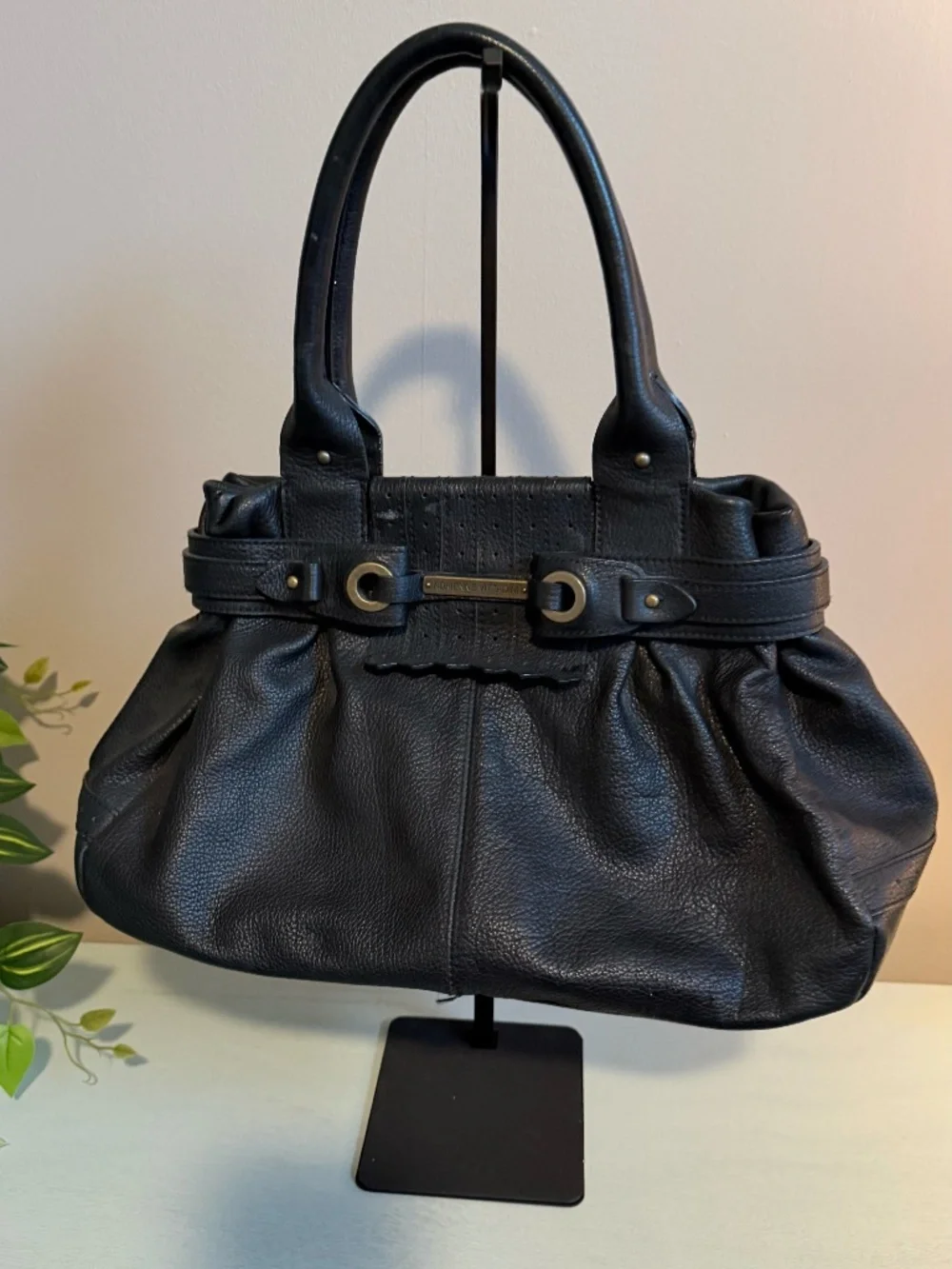 Adrienne Vittadini Black Leather Shoulder Bag